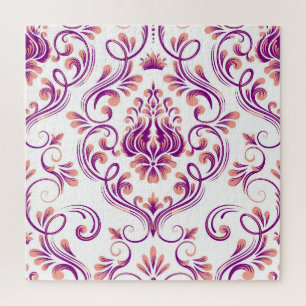 Peach und Lila Damask Blumenmuster Elegant