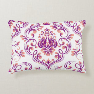 Peach und Lila Damask Blumenmuster Elegant Dekokissen