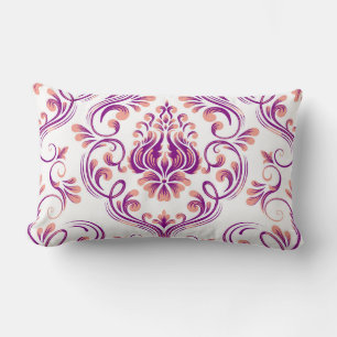 Peach und Lila Damask Blumenmuster Elegant Lendenkissen