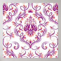 Peach und Lila Damask Blumenmuster Elegant