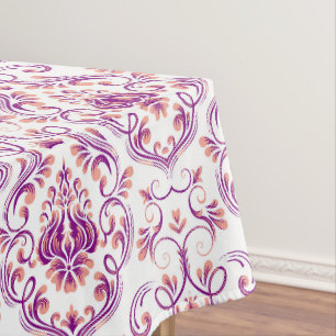 Peach und Lila Damask Floral Elegante Baumwolle Tischdecke