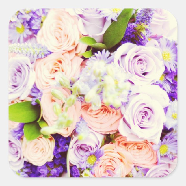 Peach und Lila Rose Hochzeitskleber Quadratischer Aufkleber (Vorderseite)