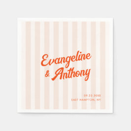 Peach und Mandarine Retro Stripe Hochzeit Serviette