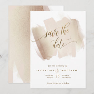 Peach und Terracotta Pinselstriche Minimale Hochze Save The Date