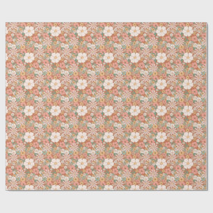 Peach und White Retro Daisies Blumenmuster Geschenkpapier