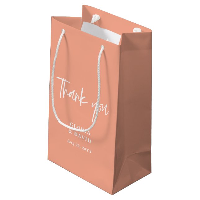 Peach Vielen Dank für Ihre Hochzeit Kleine Geschenktüte (Rückseite Schrägansicht)