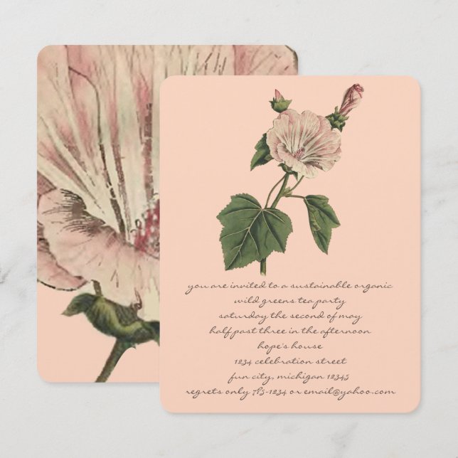 Peach Vintag Boho Botanische Rose Blume Abendessen Einladung (Vorne/Hinten)