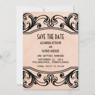 Peach Vintagen Wirbel Save the Date einladen Einladung