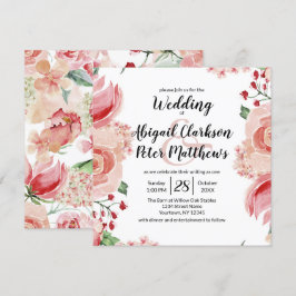 Peach Wassercolor Blumengestelle Hochzeitsplatz Einladung