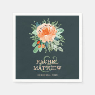 Peach Wassercolor Floral auf Aquamariner Hochzeit Serviette