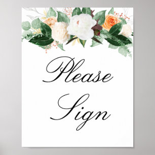Peach Wassercolor Floral Bitte unterzeichnen Hochz Poster