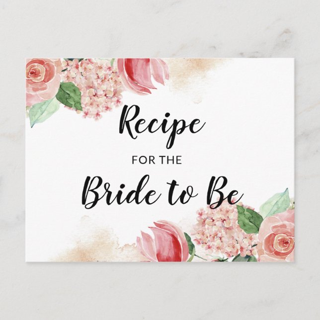 Peach Wassercolor Floral Brautparty Rezept Card Postkarte (Vorderseite)