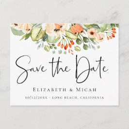 Peach Wassercolor Floral Save the Date Ankündigungspostkarte