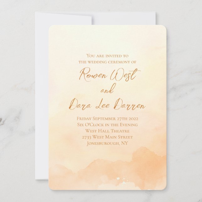 Peach Wassercolor Ombre Malerei Hochzeit Einladung (Vorderseite)
