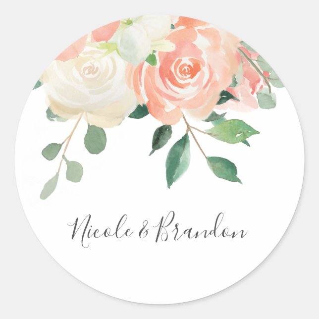 Peach Wasserfarbe Blumenbraun und -garm Runder Aufkleber (Vorderseite)