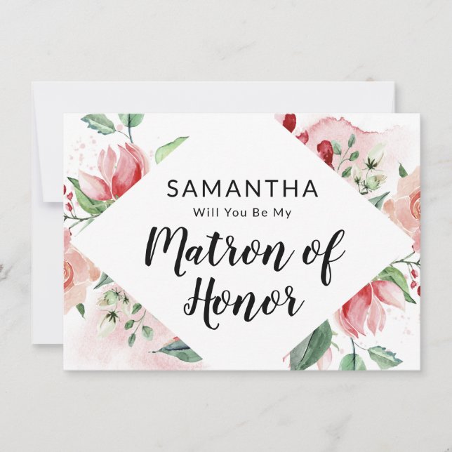 Peach Wasserfarbe Matron of Honorar Vorschlag Card (Vorderseite)