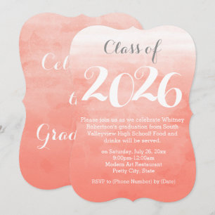 Peach Watercolor 2019 Graduation Party Invitation