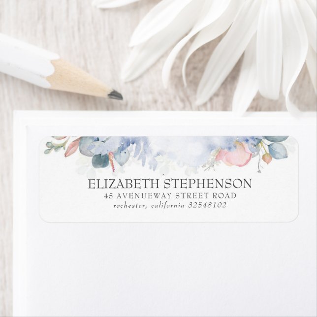 Peach Watercolor Blume Elegante Dusty Blue (Insitu)