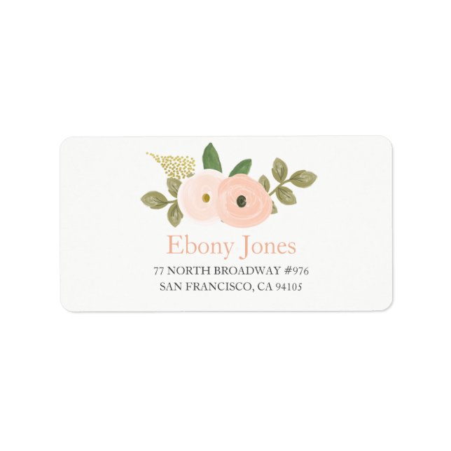 Peach Watercolor Blume Quinceanera Adressetikett (Vorne)