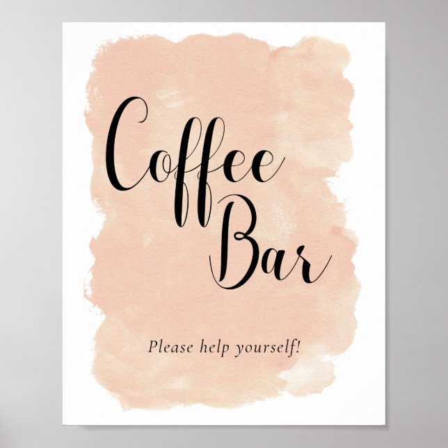 Peach Watercolor Coffee Bar Wedding Sign Poster (Vorne)