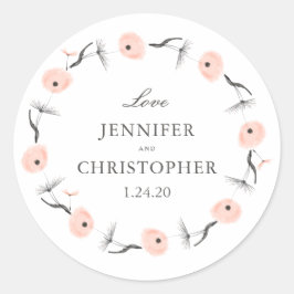 Peach Watercolor Dandelion Wedding Custom Gevor Runder Aufkleber