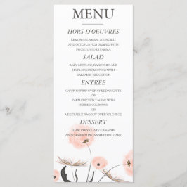 Peach Watercolor Dandelion Wedding Menu Menükarte