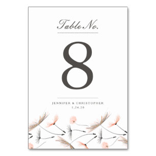 Peach Watercolor Dandelion Wedding Table Card Tischnummer