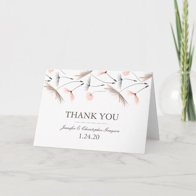 Peach Watercolor Dandelion Wedding Vielen Dank Dankeskarte (Vorderseite)