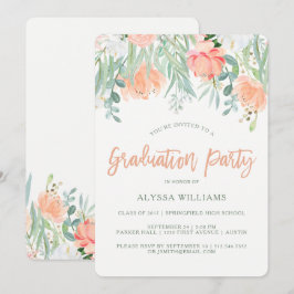 Peach Watercolor Floral | Graduierungspartei Einladung
