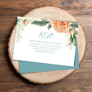 Peach Watercolor Floral QR Code RSVP Blue