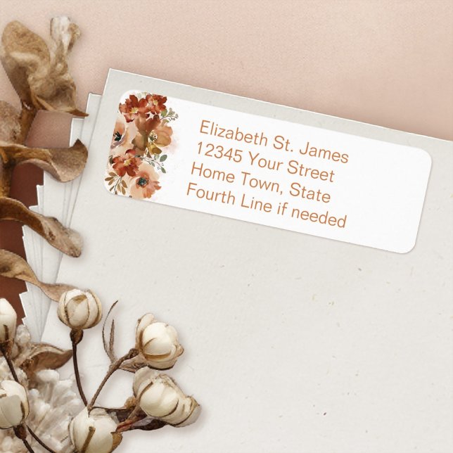 Peach Watercolor Floral Rücksendeadresse (Peach Watercolor Floral Return Address Label with easy to read font)