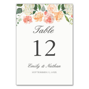 Peach Watercolor Floral Tableau Numéro Cartes