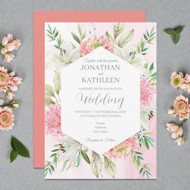 Peach Watercolor Floral Wedding Invitation Einladung (Von Creator hochgeladen)