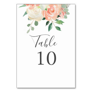 Peach Watercolor Floral Wedding Tischnummer
