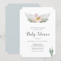 Peach Watercolor Florals Angel Wings Baby Dusche
