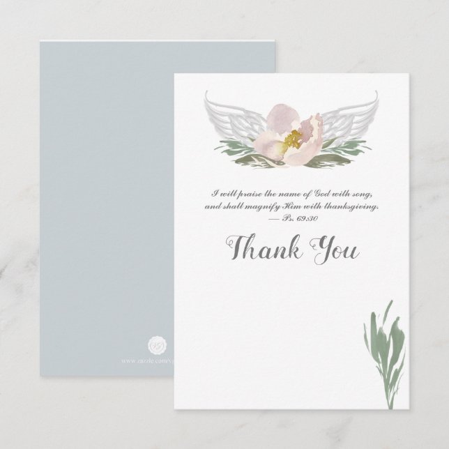 Peach Watercolor Florals Engel Wings Vielen Dank Einladung (Vorne/Hinten)