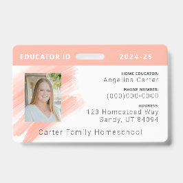 Peach Watercolor Homeschool Educator ID Abzeichen Ausweis
