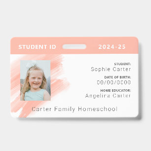Peach Watercolor Homeschool Student ID Abzeichen Ausweis
