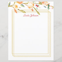 Peach Watercolor Rose Branch papeterie