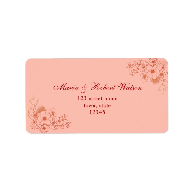 Peach Wedding Address Adressaufkleber (Vorne)