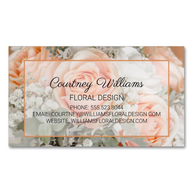 Peach Wedding Bouquet Blumendesign Magnetische Visitenkarte (Vorderseite)