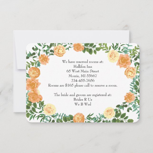 Peach Wedding Classic Floral Rose Einladung (Vorderseite)