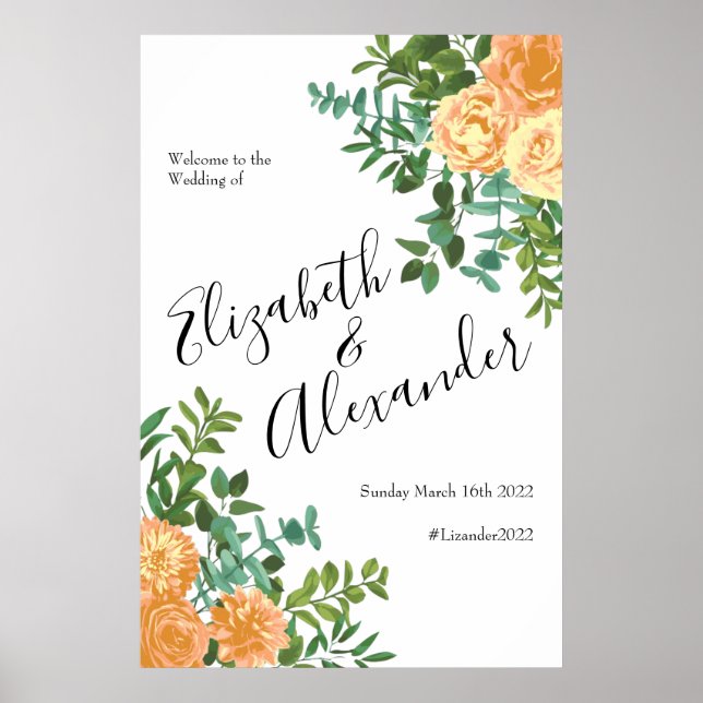 Peach Wedding Classic Floral Rose Poster (Vorne)