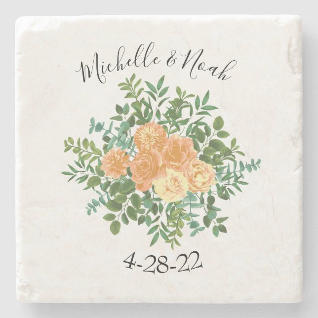 Peach Wedding Classic Floral Rose Steinuntersetzer (Vorderseite)