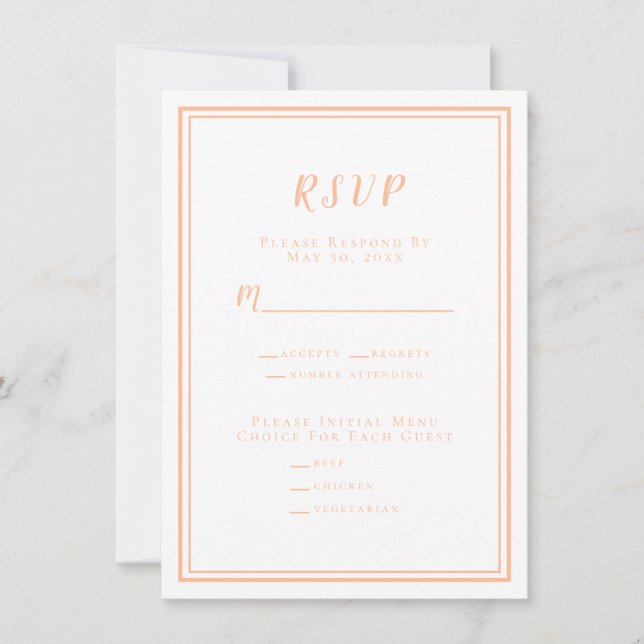 Peach Wedding Modern UAWG Menu Response Umschließu (Vorderseite)