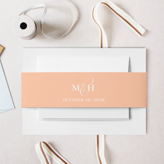 Peach Wedding Monogram Script Custom Einladungsbanderole (Invitation belly band with monogram and ampersand.)