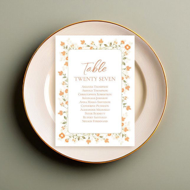 Peach Wedding Tischnummer Bloral Custom (Wedding peach floral table number with calligraphy script.)