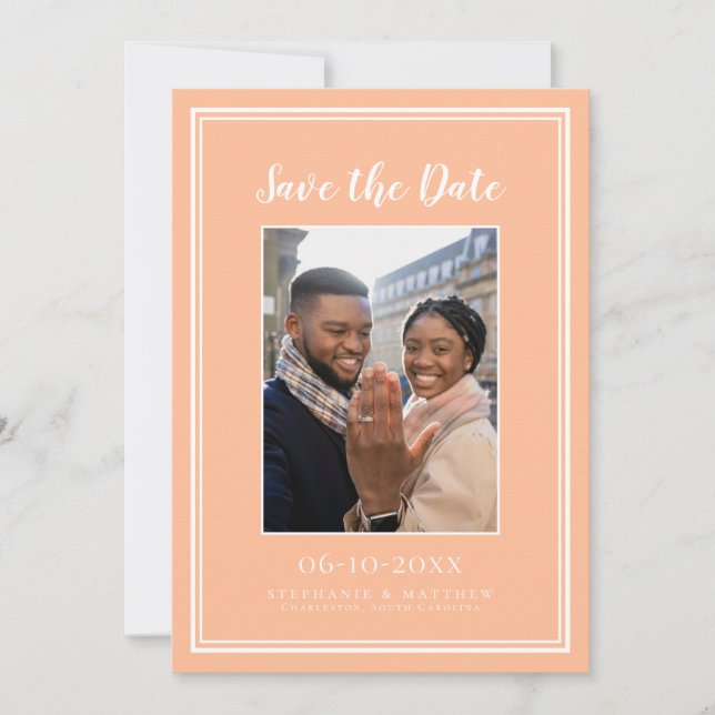 Peach Wedding Verlobung Foto Picture Modern Save The Date (Vorderseite)