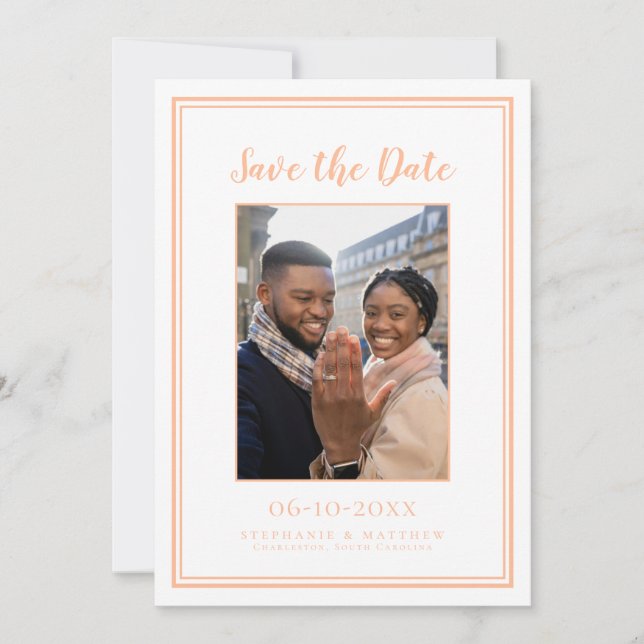 Peach Wedding Verlobung Picture Modernes Foto Save The Date (Vorderseite)