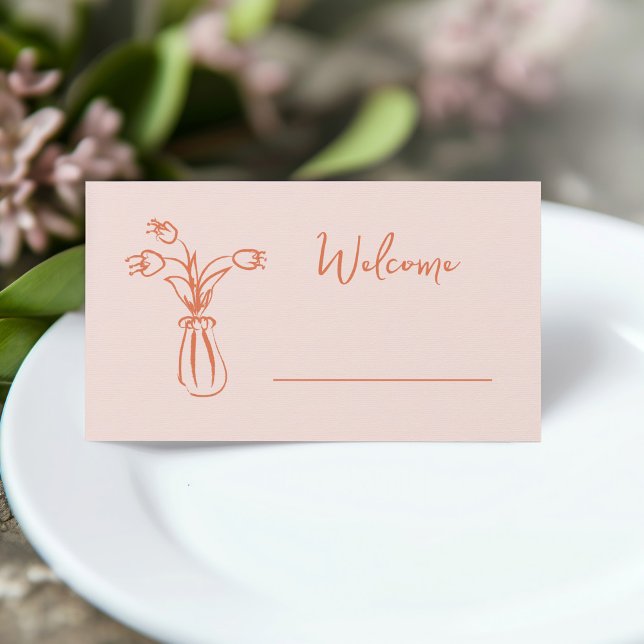 Peach Whimsical Scribble Doodle Brautparty Platzkarte (Von Creator hochgeladen)
